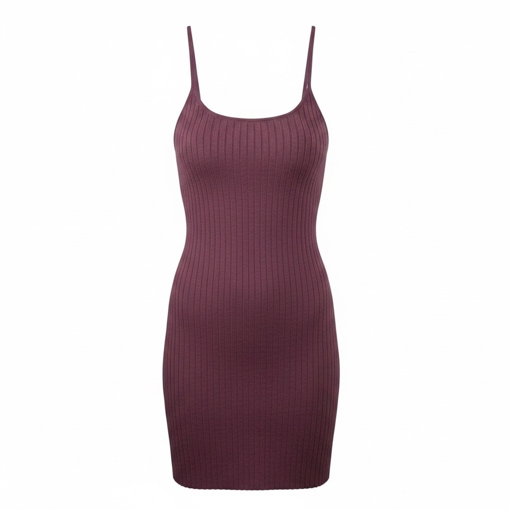 Aster Ribbed Knit Mini Dress Plum Purple Bodycon Spaghetti Strap Small